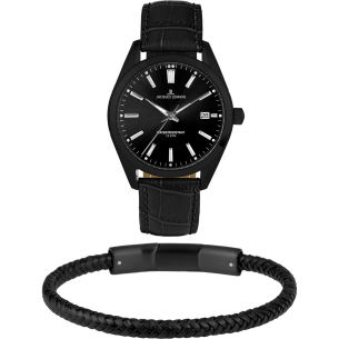 Schwarze Jacques Lemans Uhr ´Derby´ mit gratis Lederband, 1-2143A-SET