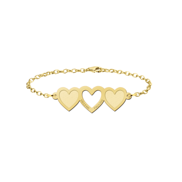 Armband mit drei Herzen und individueller Gravur in Gold