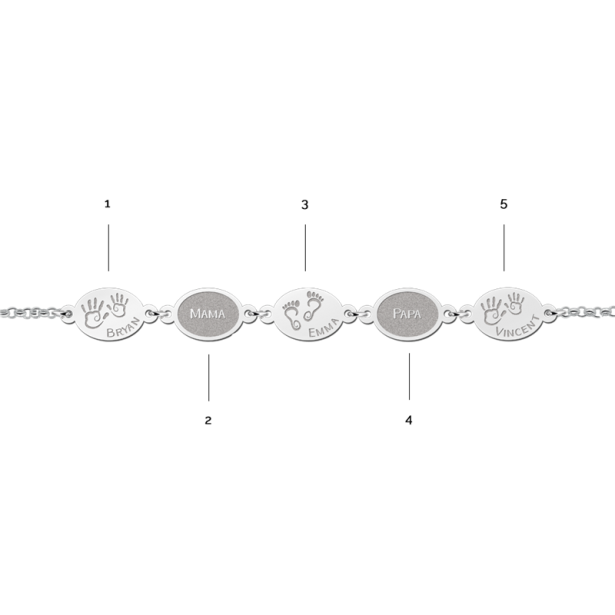 Geschenkidee - personalisiertes Armband mit Namen und Füßchen in Silber