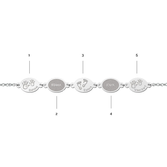 personalisiertes Armband mit Namen und Füßchen in Silber