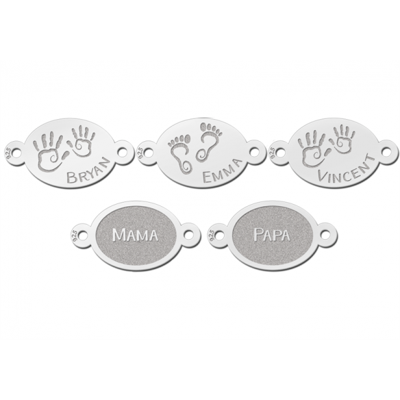 personalisiertes Armband mit Namen und Füßchen in Silber