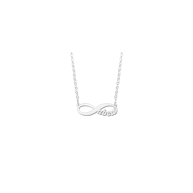Geschenkidee - Infinity Kette  mit 4 Buchstaben Silber