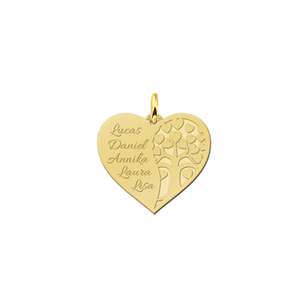 Geschenkidee - Goldene Familienkette mit Lebensbaum und Namen