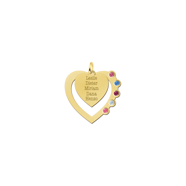 Geschenkidee - Goldener Herzanhänger mit Geburtssteinen