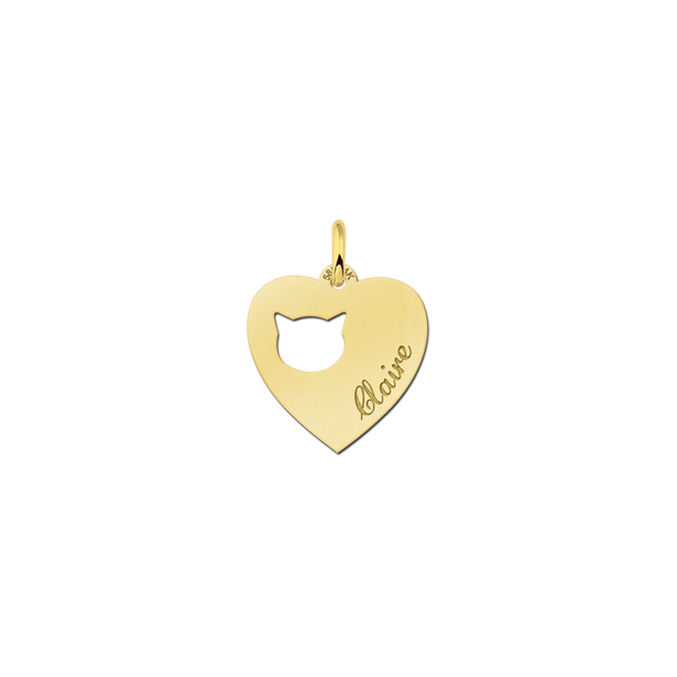 Geschenkidee - Goldenes Gravurplättchen Herz mit Katzenkopf