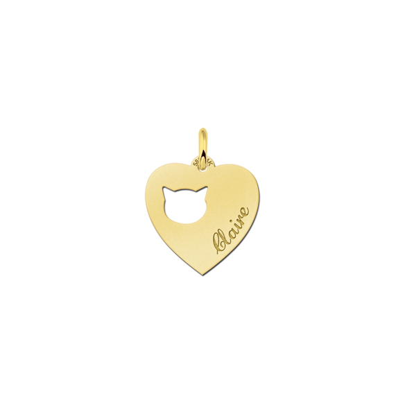 Goldenes Gravurplättchen Herz mit Katzenkopf