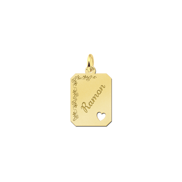 Geschenkidee - Kettenanhänger Gold 8-eckig mit Blumenrand und Herz